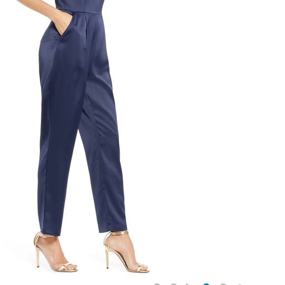 Navy blue silky pants romper. - Picture 7 of 10